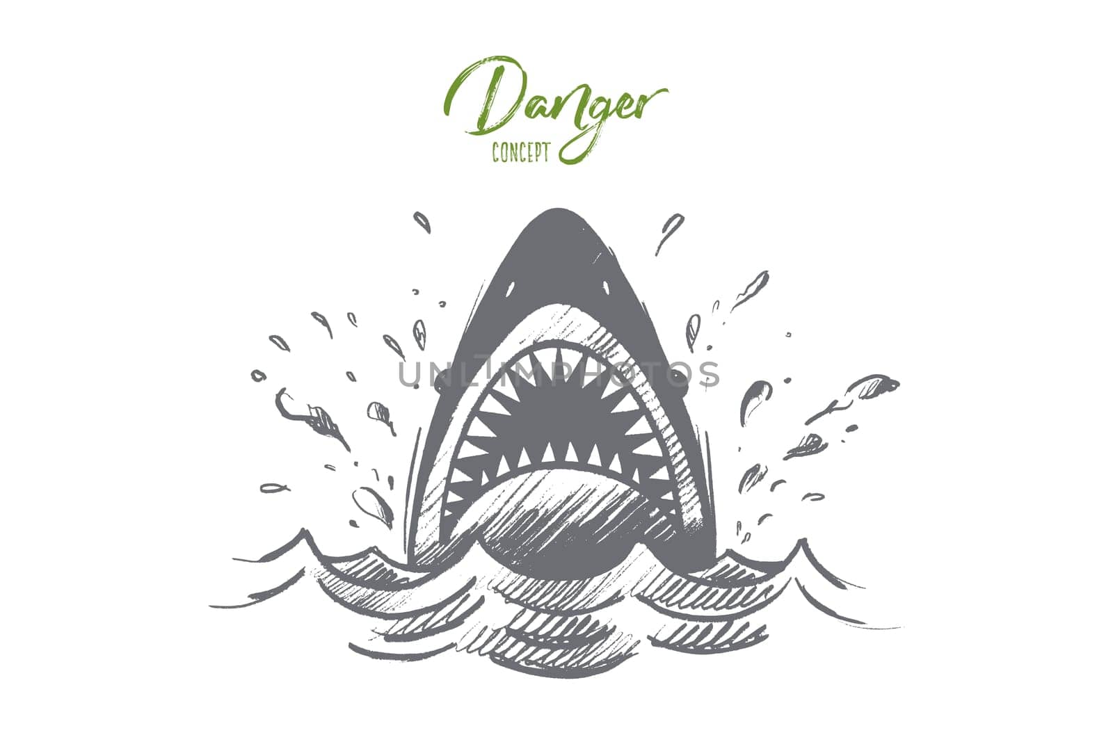Danger concept. Hand drawn mouth of a shark like symbol of danger. Sea predator isolated vector illustration.