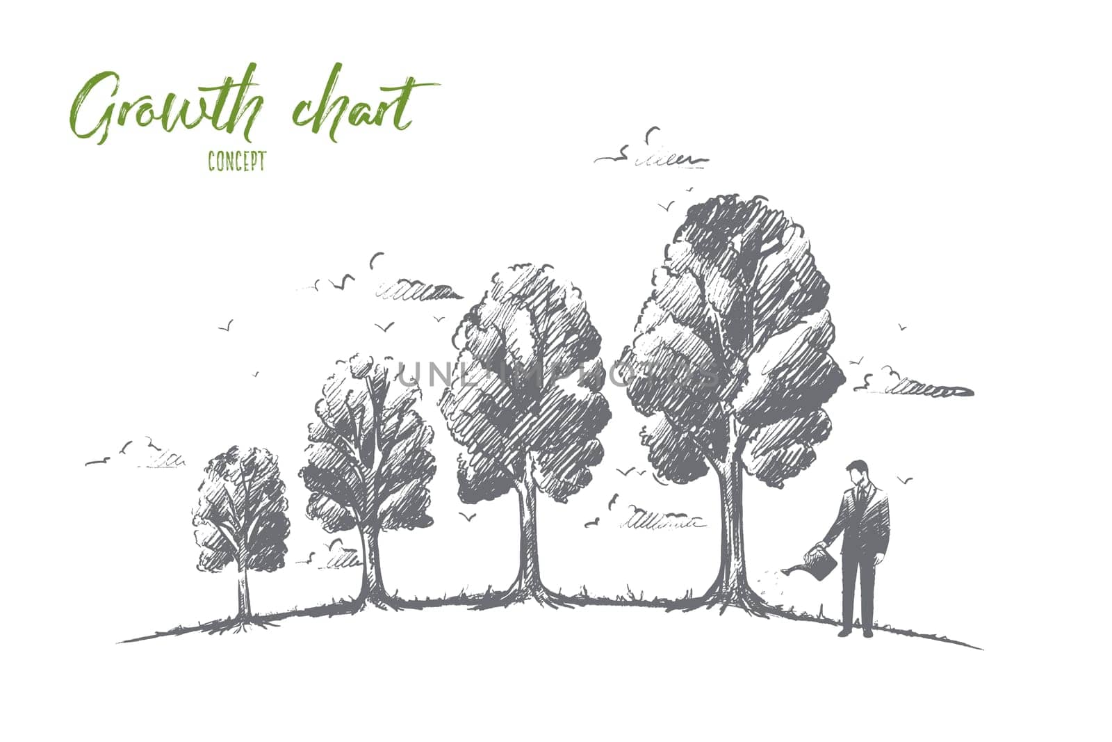 Growth chart concept. Hand drawn trees like symbol of growing chart. Graph of economic changes isolated vector illustration.