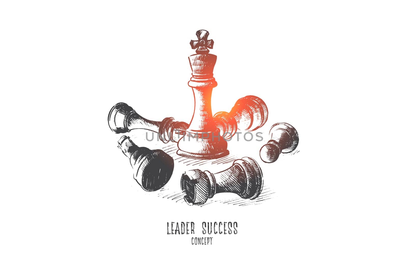 Leader success concept. Hand drawn queen chess figure as symbol of leadership. Successful challenge isolated vector illustration.