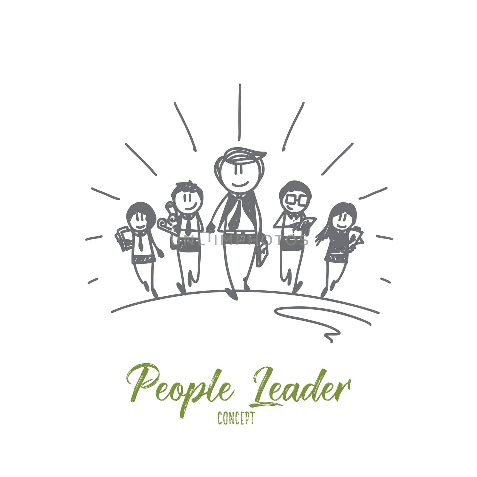 People leader concept. Hand drawn group of people and leader. Successful team with boss isolated vector illustration.