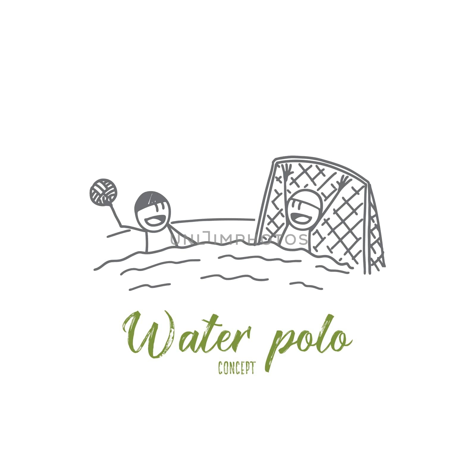 Water polo concept. Hand drawn water polo goalkeeper in pool. Professional water polo players in action isolated vector illustration.