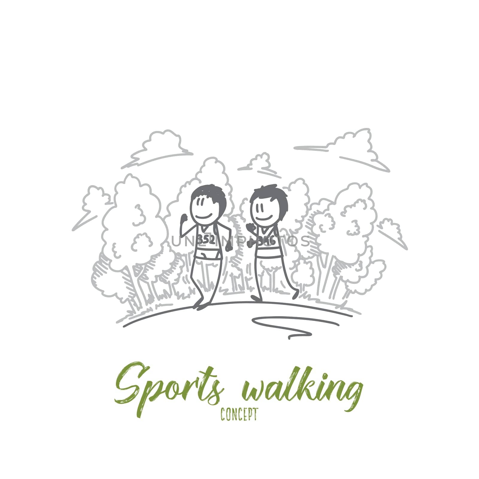 Sports walking concept. Hand drawn two sportsmen on marathon. Sports walking competition isolated vector illustration.