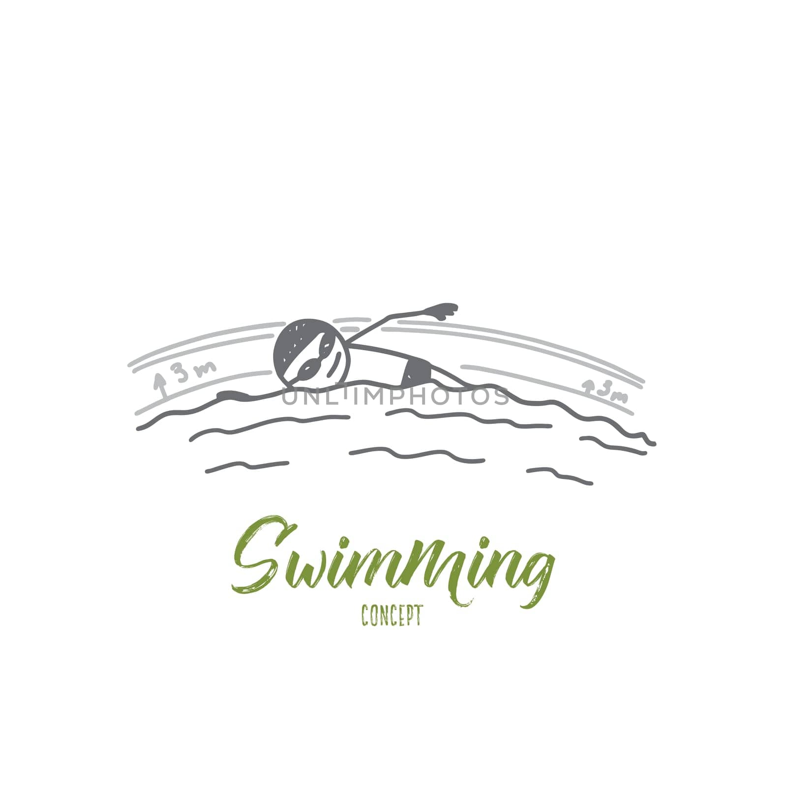 Swimming concept. Hand drawn man swimming in a pool. Professional swimmer isolated vector illustration.