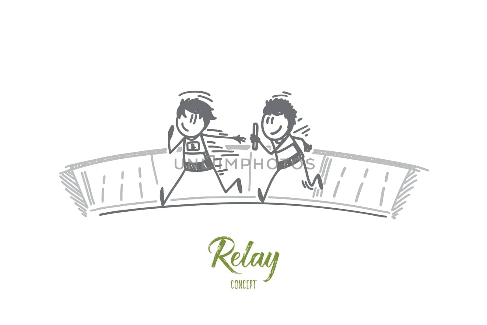 Relay concept. Hand drawn relay race handing over from one player to another. Process of game isolated vector illustration.