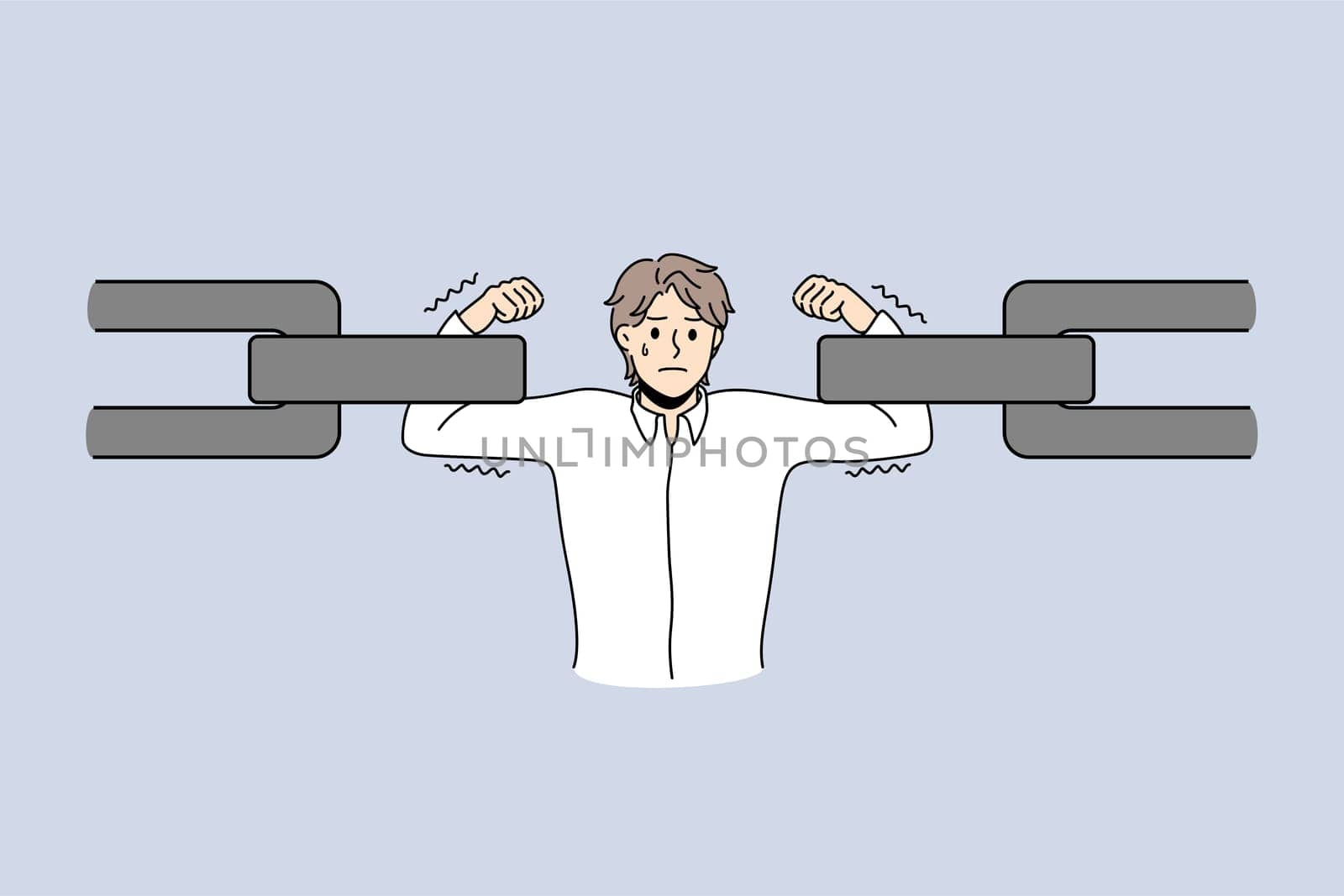 Businessman in chain solving supply industrial problem. Vector concept illustration of manager role and support in management suppling process.
