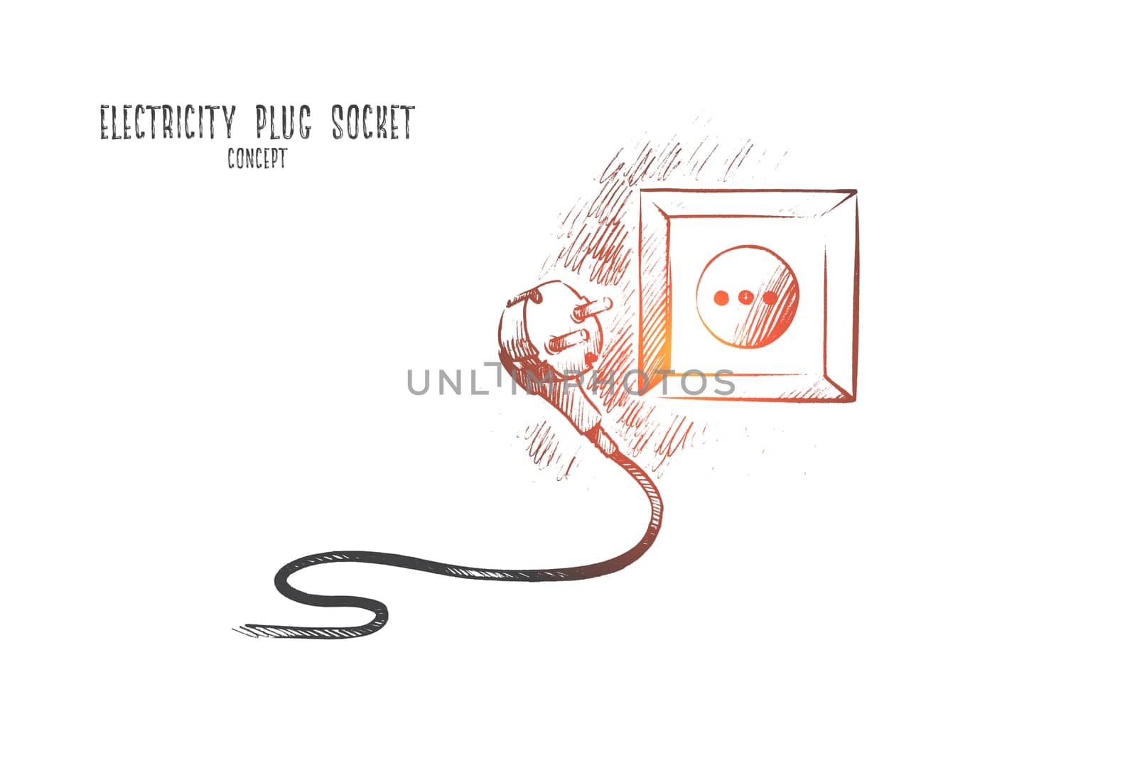 Electricity plug socket concept. Hand drawn electric socket and plug. Plug with cable isolated vector illustration.