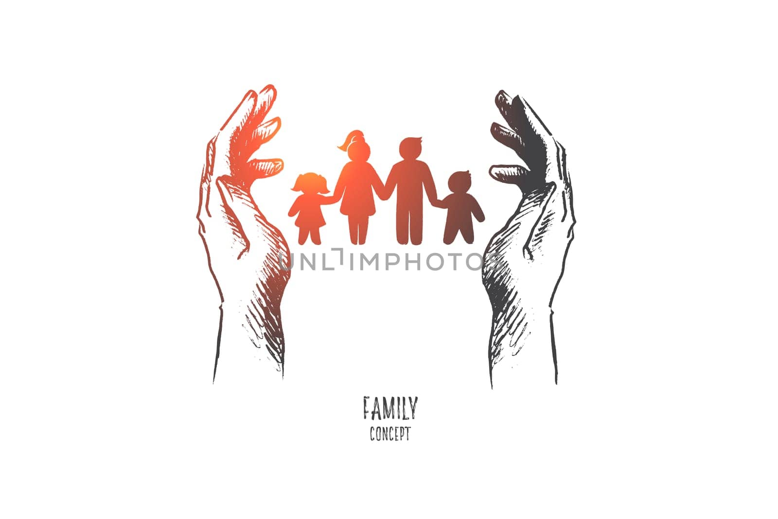 Family concept. Hand drawn silhouette of family mother father and children. Happy family concept poster isolated vector illustration.