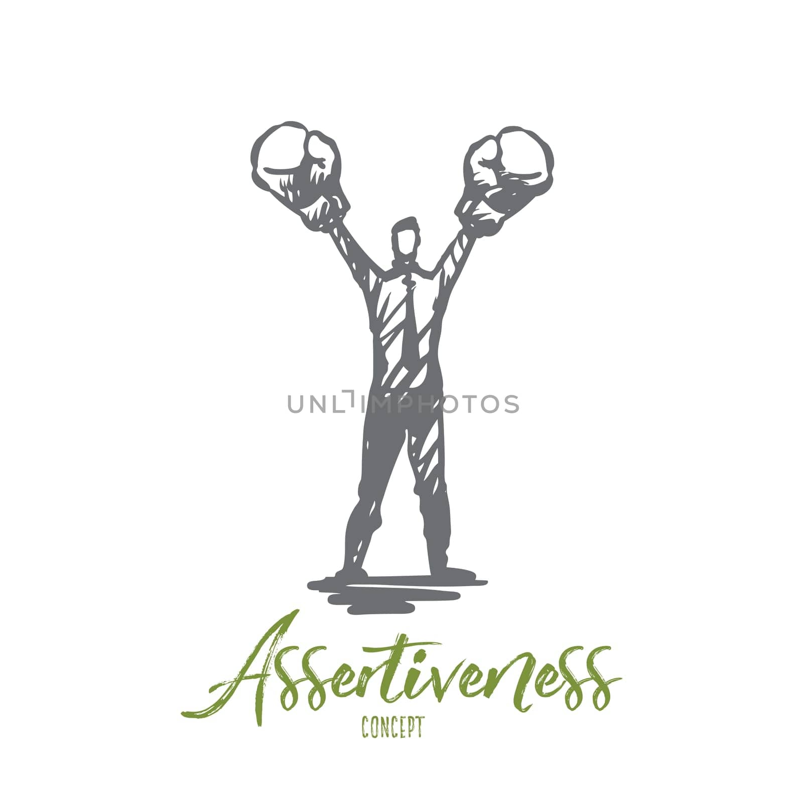 Assertiveness, success, work, competence, motivation concept. Hand drawn single-minded businessman concept sketch. Isolated vector illustration.