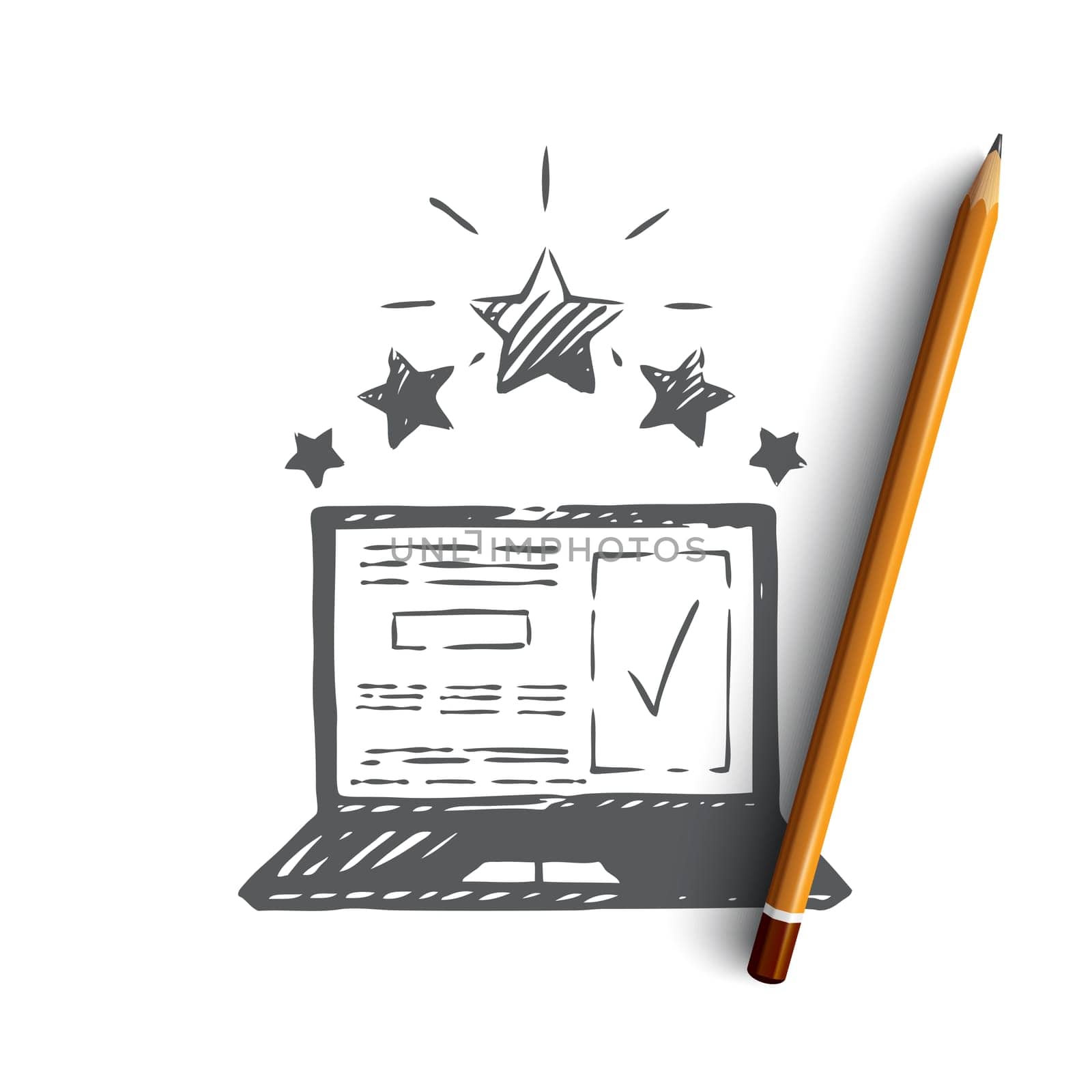 Review, check, rating, vote, opinion concept. Hand drawn review and rating concept sketch. Isolated vector illustration.