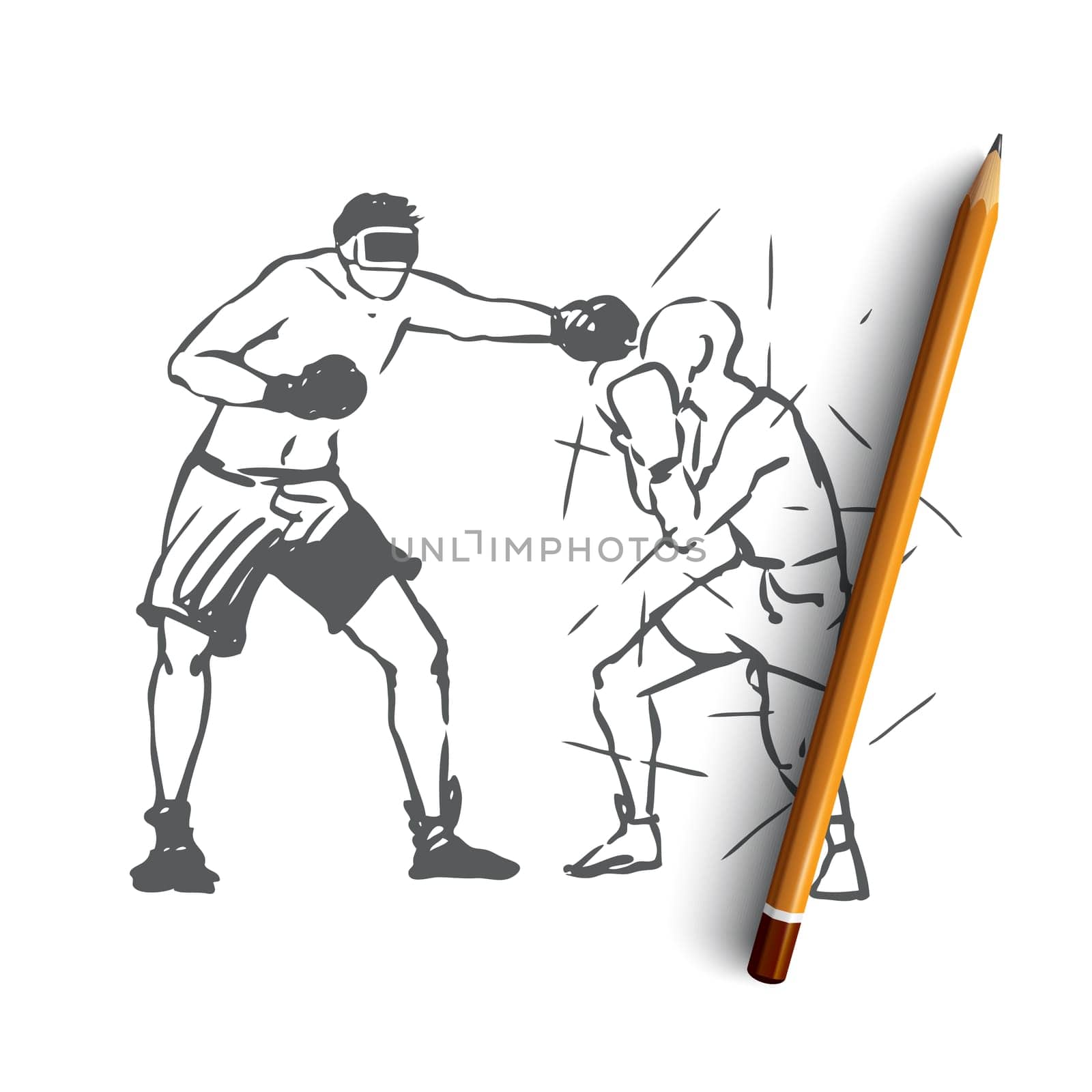 Sport, games, fight, man, active concept. Hand drawn men fight in wrestling concept sketch. Isolated vector illustration.