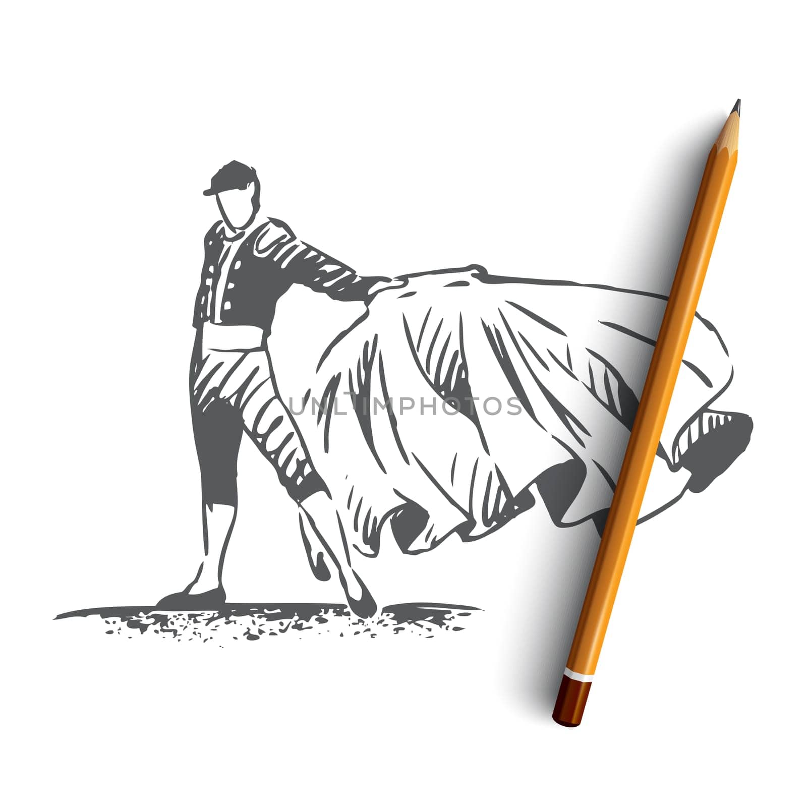 Spain, bullfight, matador, travel, country concept. Hand drawn bullfighter in special costume. Traditional Spanish entertainment concept sketch. Isolated vector illustration.