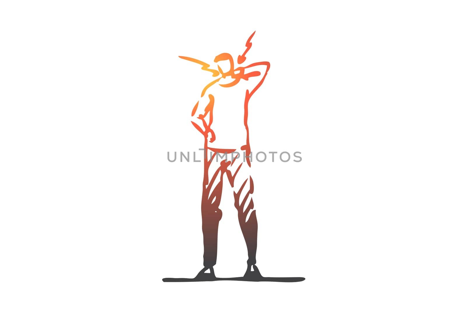 Neck, posture, bad, spine, human concept. Hand drawn pain in the cervical spine concept sketch. Isolated vector illustration.