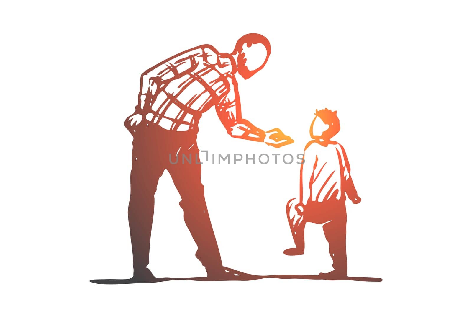 Son, father, angry, scold, conflict concept. Hand drawn father scolds his son concept sketch. Isolated vector illustration.