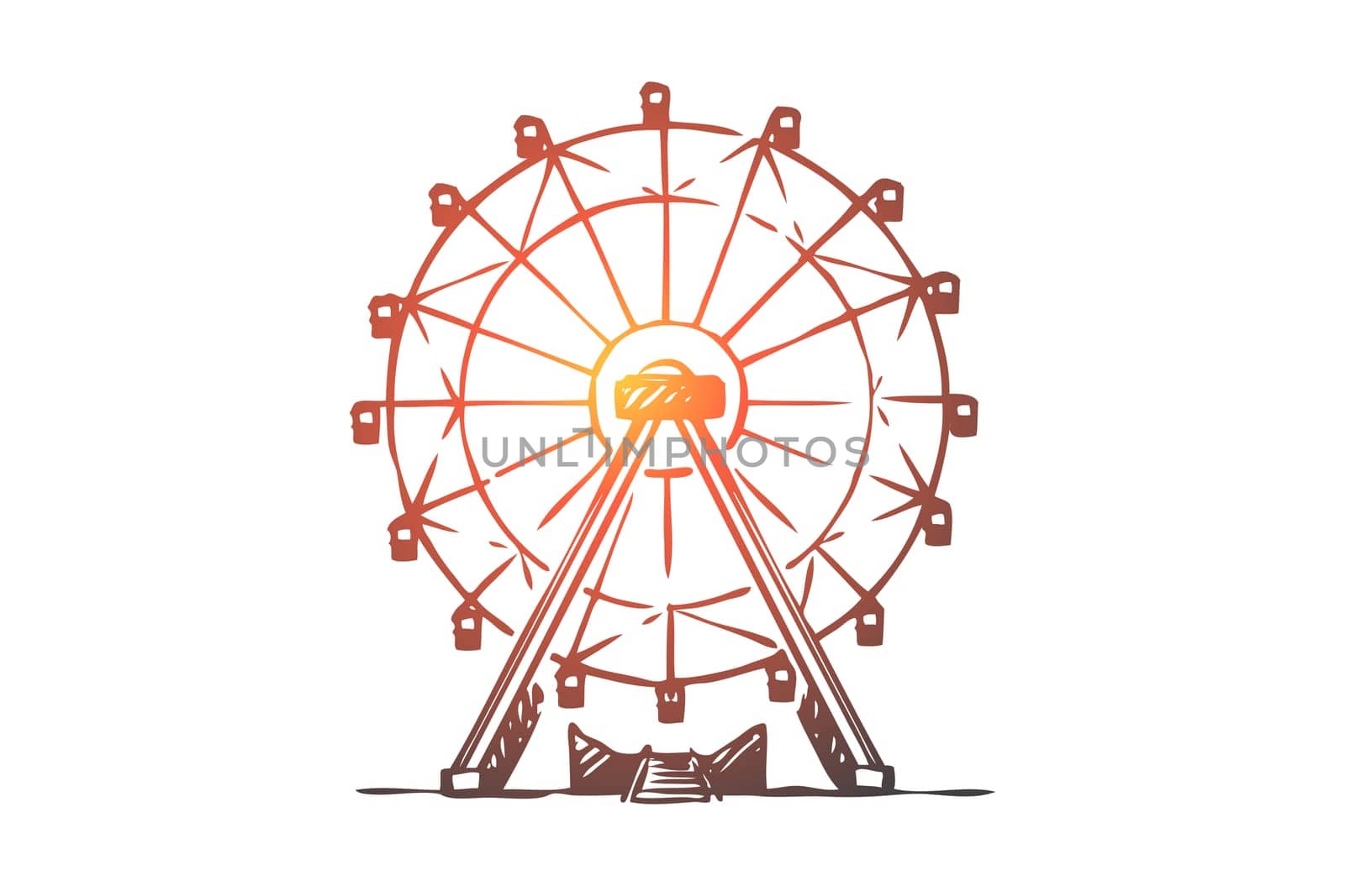 Attraction, Ferris, wheel, amusement, entertainment concept. Hand drawn Ferris wheel attraction concept sketch. Isolated vector illustration.