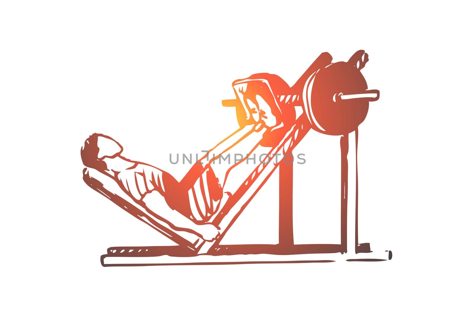 Workout, training, fitness, healthy, sport concept. Hand drawn man doing exercises on legs in gym concept sketch. Isolated vector illustration.