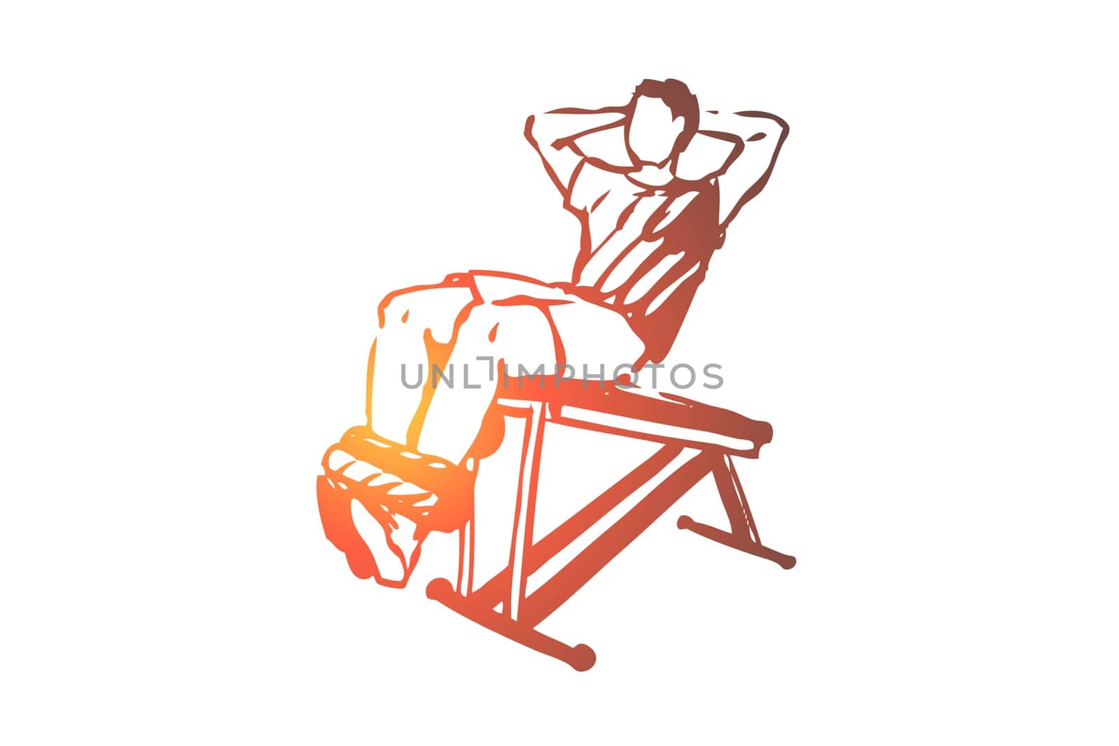 Abdominal, exercises, body, building, workout concept. Hand drawn man doing abdominal exercises in gym concept sketch. Isolated vector illustration.