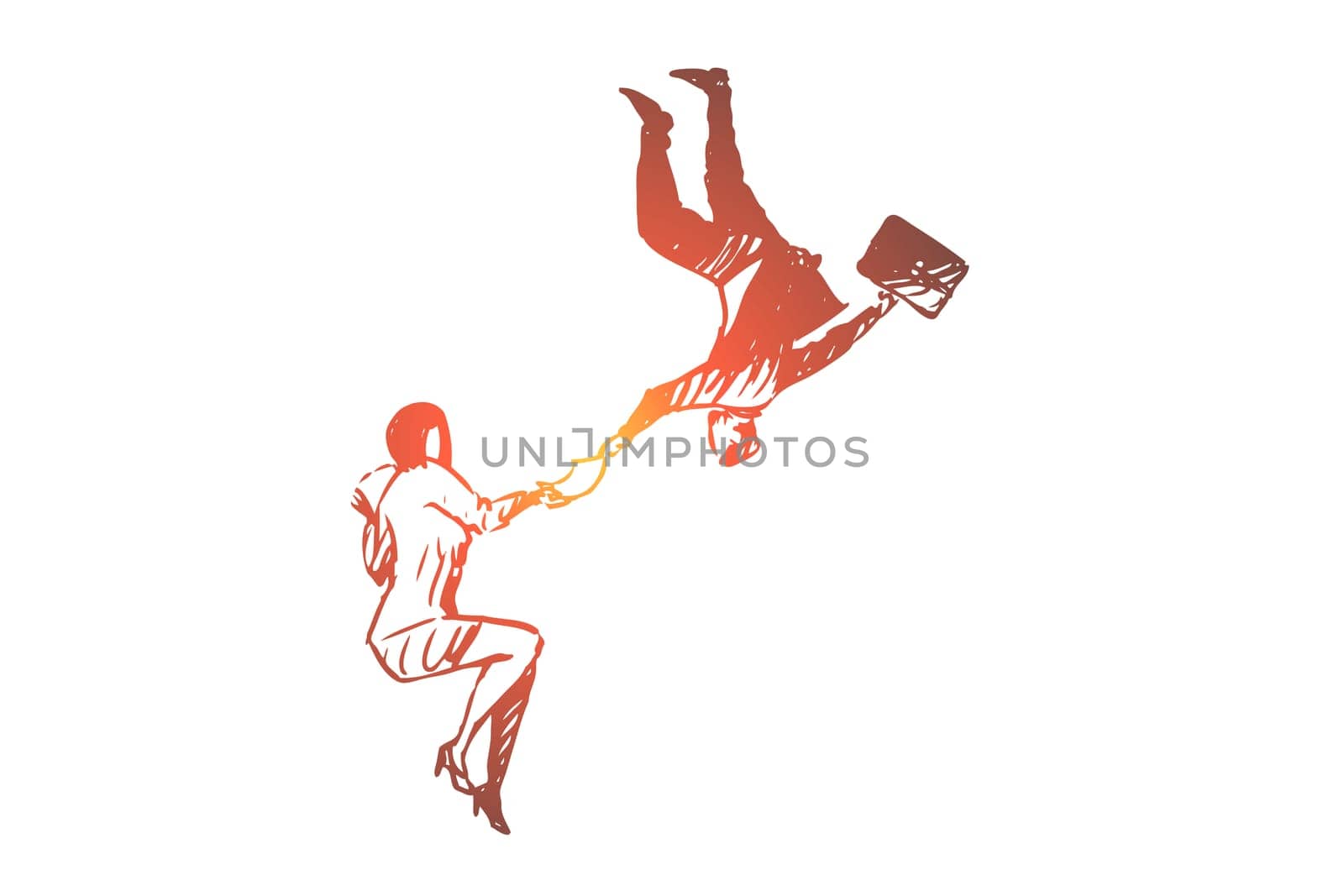 Business, woman, man, team, success concept. Hand drawn business people in cooperation concept sketch. Isolated vector illustration.