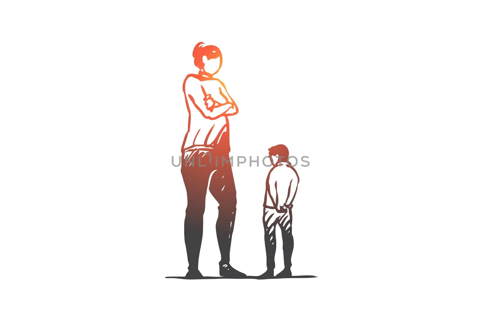 Son, mother, angry, parent, upset concept. Hand drawn mother scolds her son concept sketch. Isolated vector illustration.