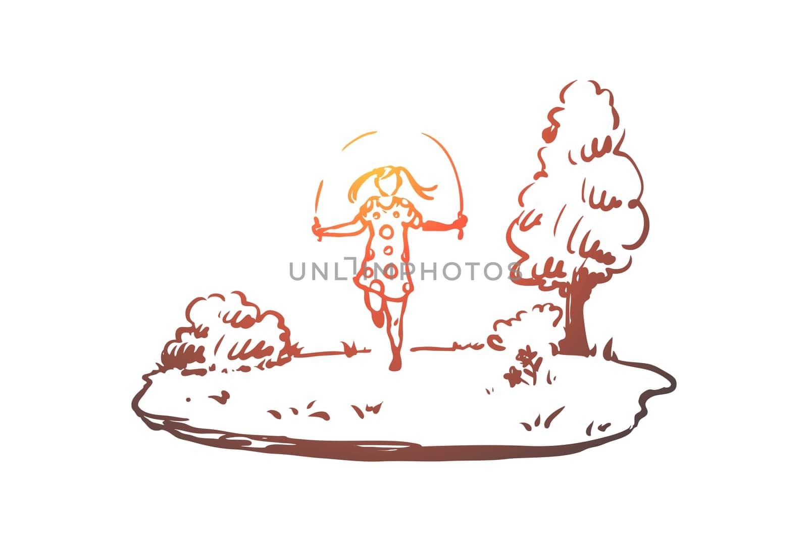 Handicapped, girl, jumping, rope, disability concept. Hand drawn handicapped girl jumping rope concept sketch. Isolated vector illustration.