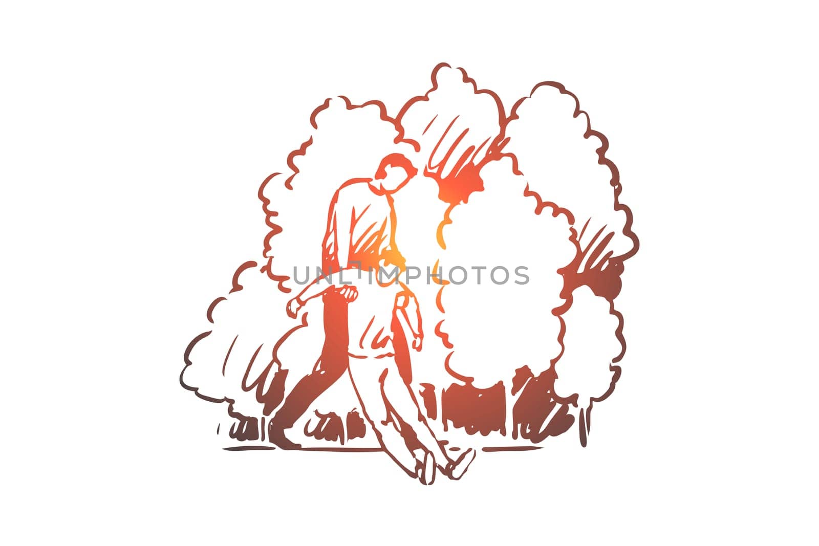 Help, fall, consciousness, lose, catch concept. Hand drawn man catches falling person, who lose consciousness concept sketch. Isolated vector illustration.