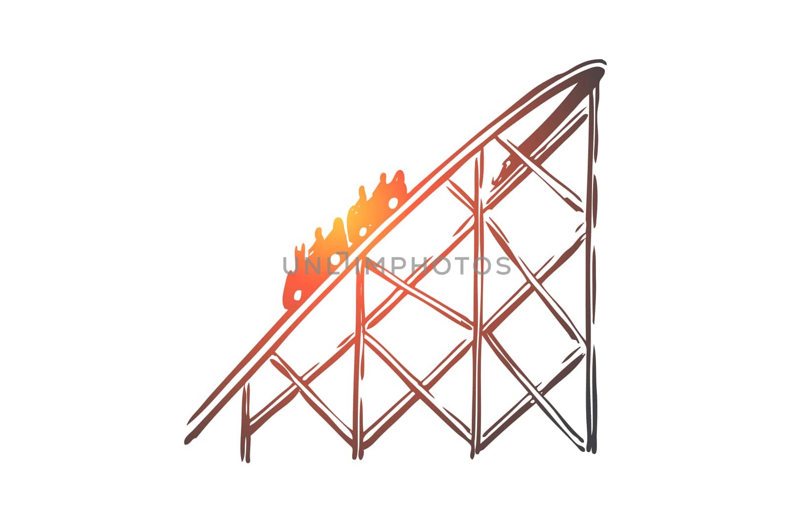 Attraction, rollercoaster, fun, ride, amusement concept. Hand drawn rollercoaster attraction for kids concept sketch. Isolated vector illustration.