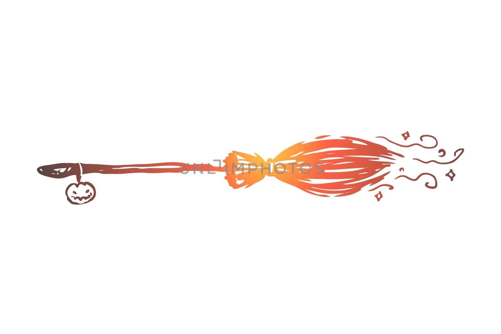 Broom, Halloween, witch, autumn, holiday concept. Hand drawn flying broom of witch concept sketch. Isolated vector illustration.
