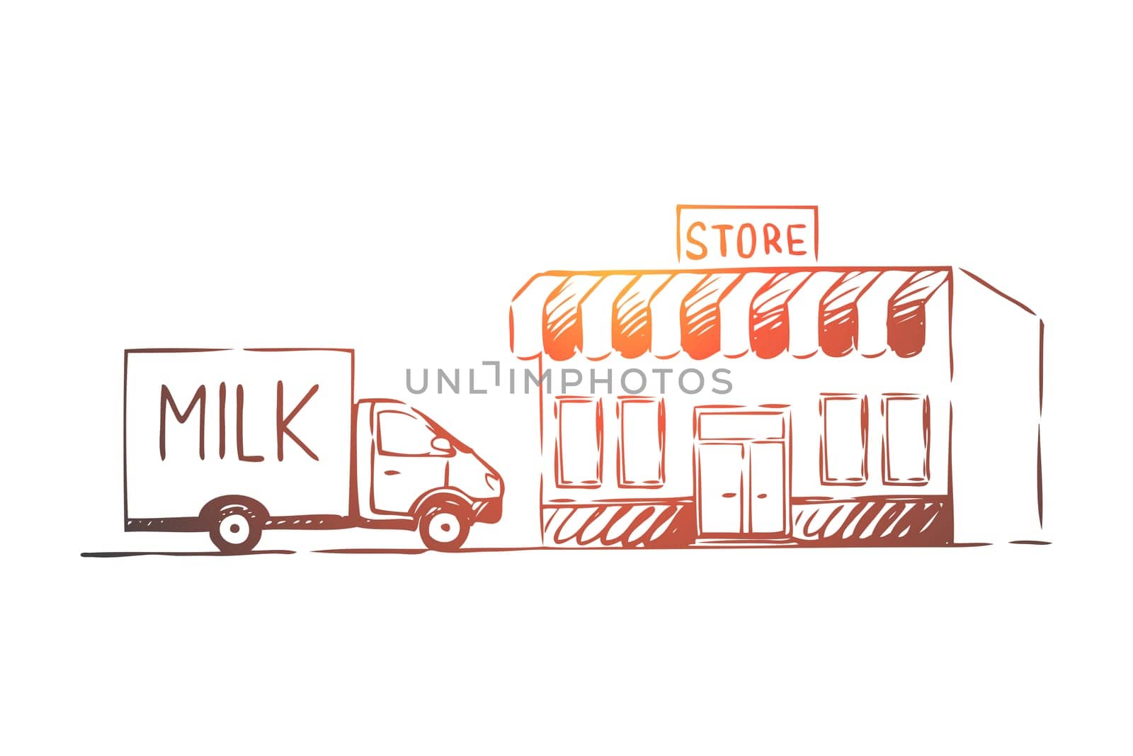 Milk, delivery, fresh, bottle, shop concept. Hand drawn fresh milk delivery concept sketch. Isolated vector illustration.