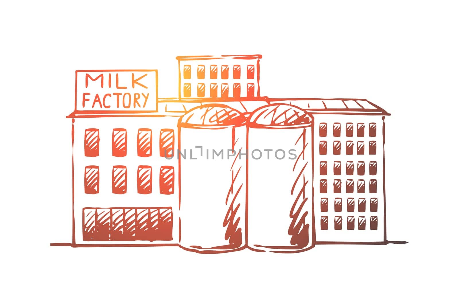 Milk, factory, plant, production, industry concept. Hand drawn buildings of milk production factory concept sketch. Isolated vector illustration.