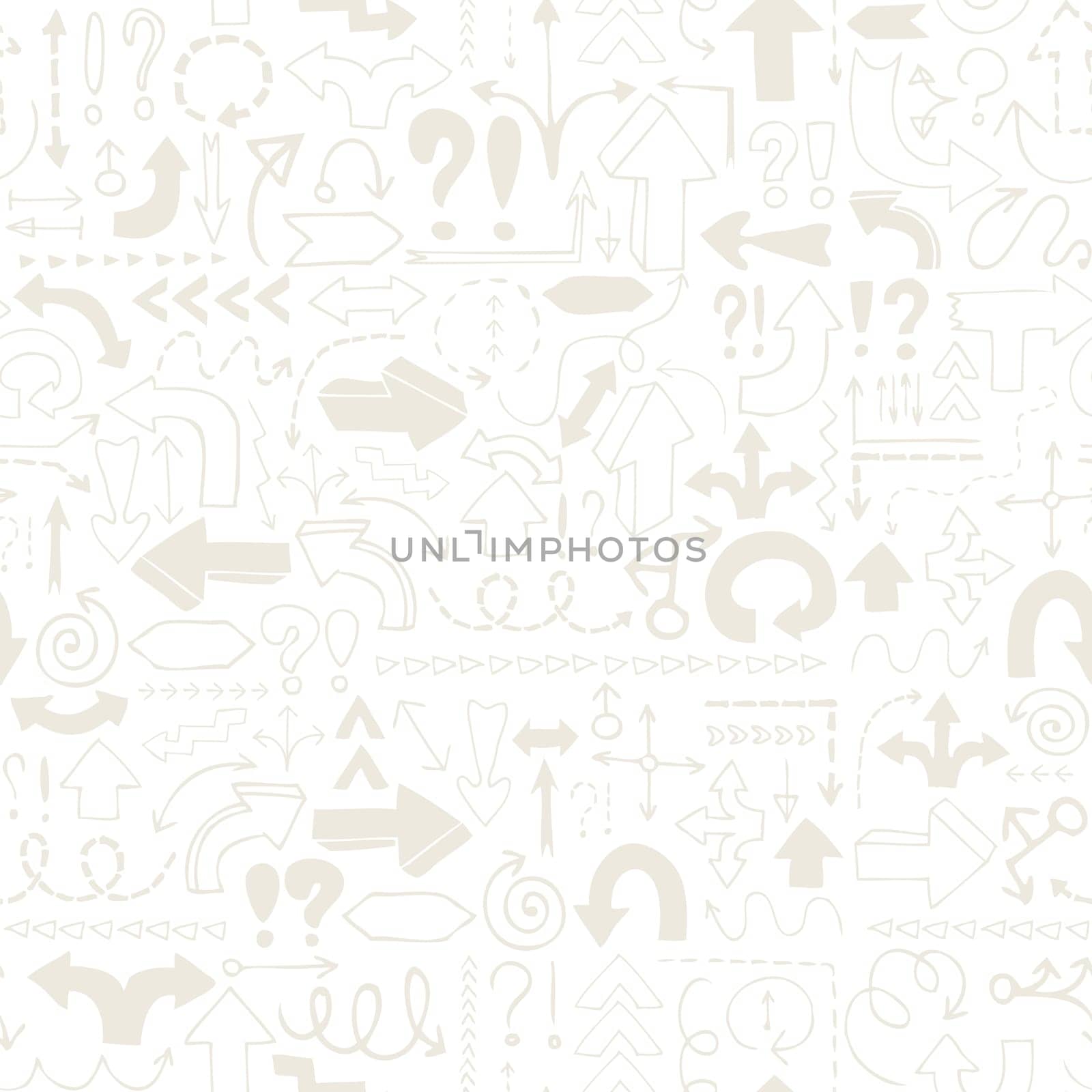 Arrow seamless pattern, neutral tileable background with hand drawn symbols. Vector illustration