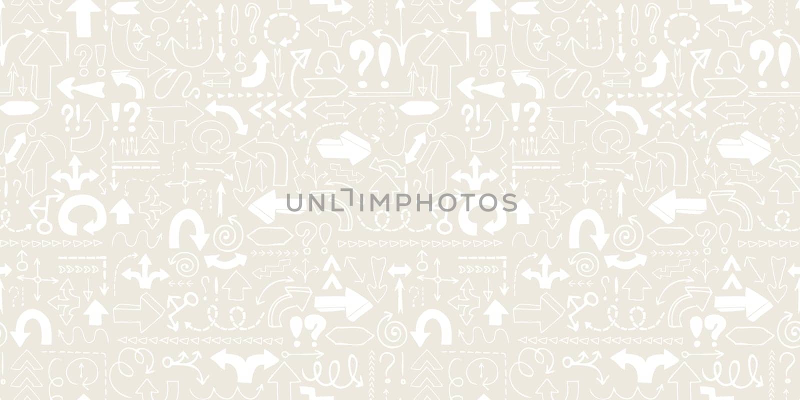 Arrow seamless pattern, neutral tileable background with hand drawn symbols. Vector illustration