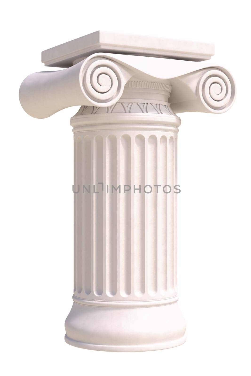 Antique column in greek style. Side view. Isolated on white background.