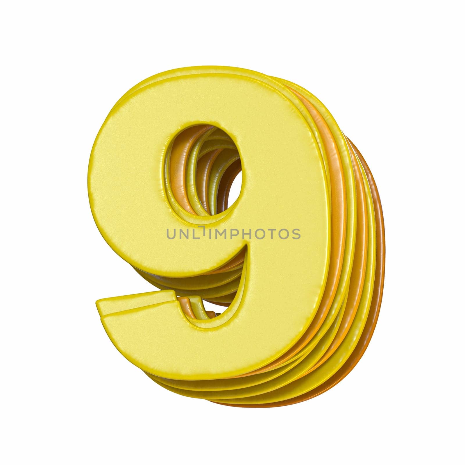 Yellow font Number 9 NINE 3D render illustration isolated on white background