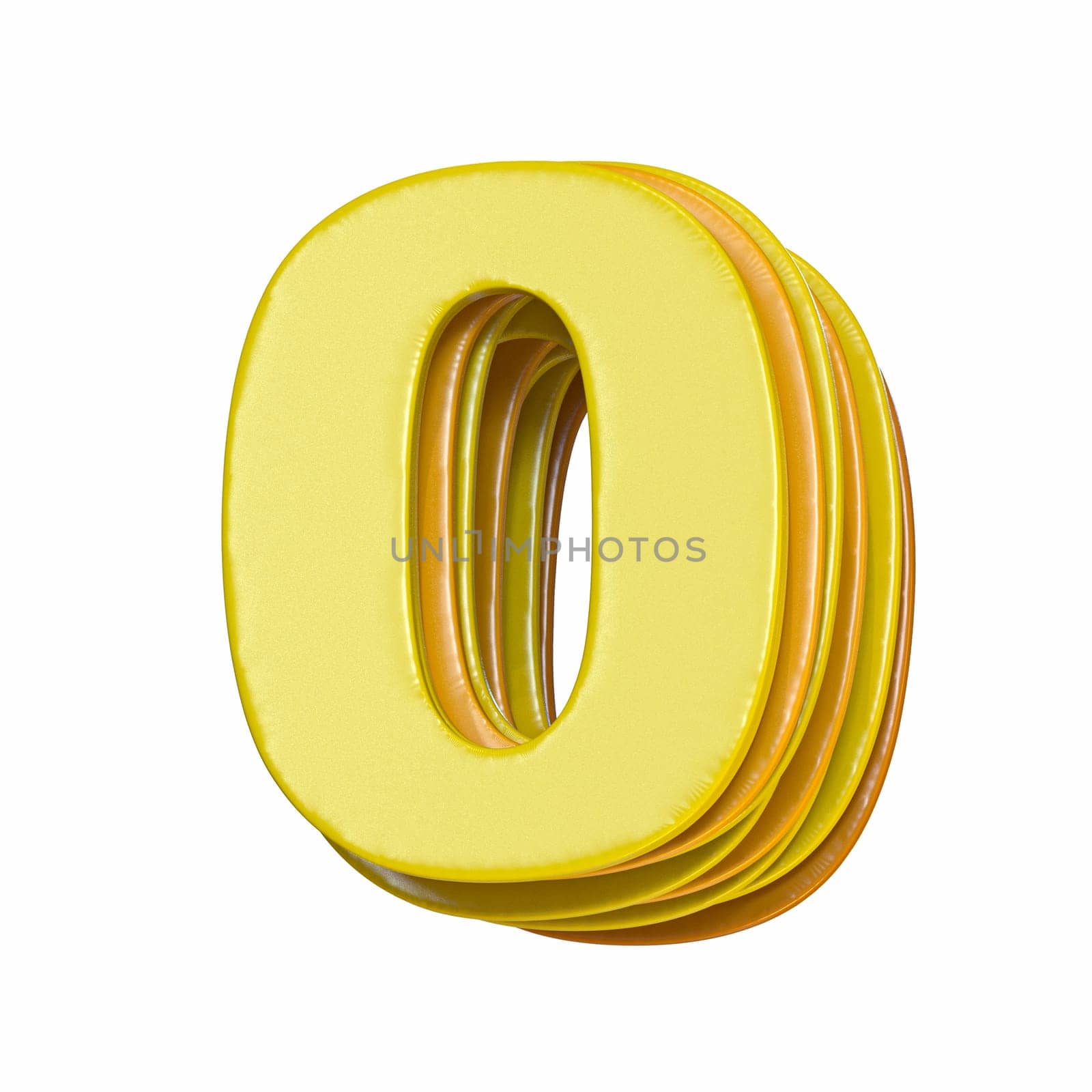 Yellow font Number 0 ZERO 3D render illustration isolated on white background