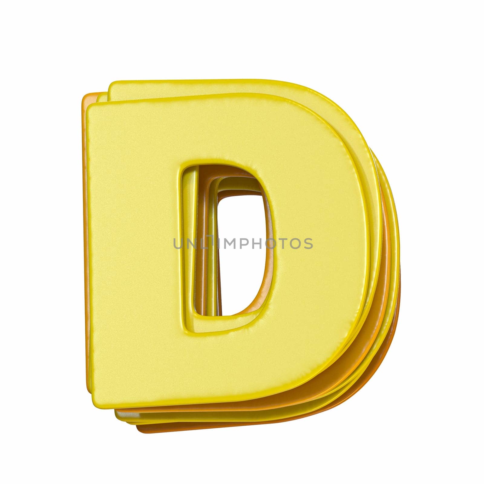 Yellow font Letter D 3D render illustration isolated on white background