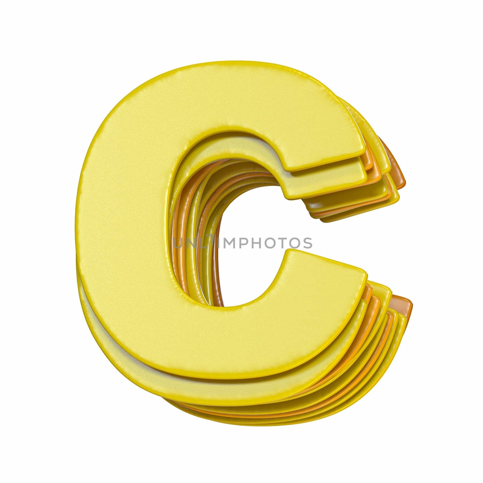 Yellow font Letter C 3D render illustration isolated on white background