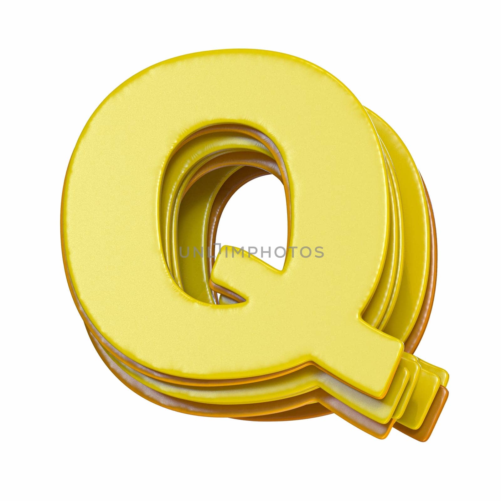 Yellow font Letter Q 3D render illustration isolated on white background