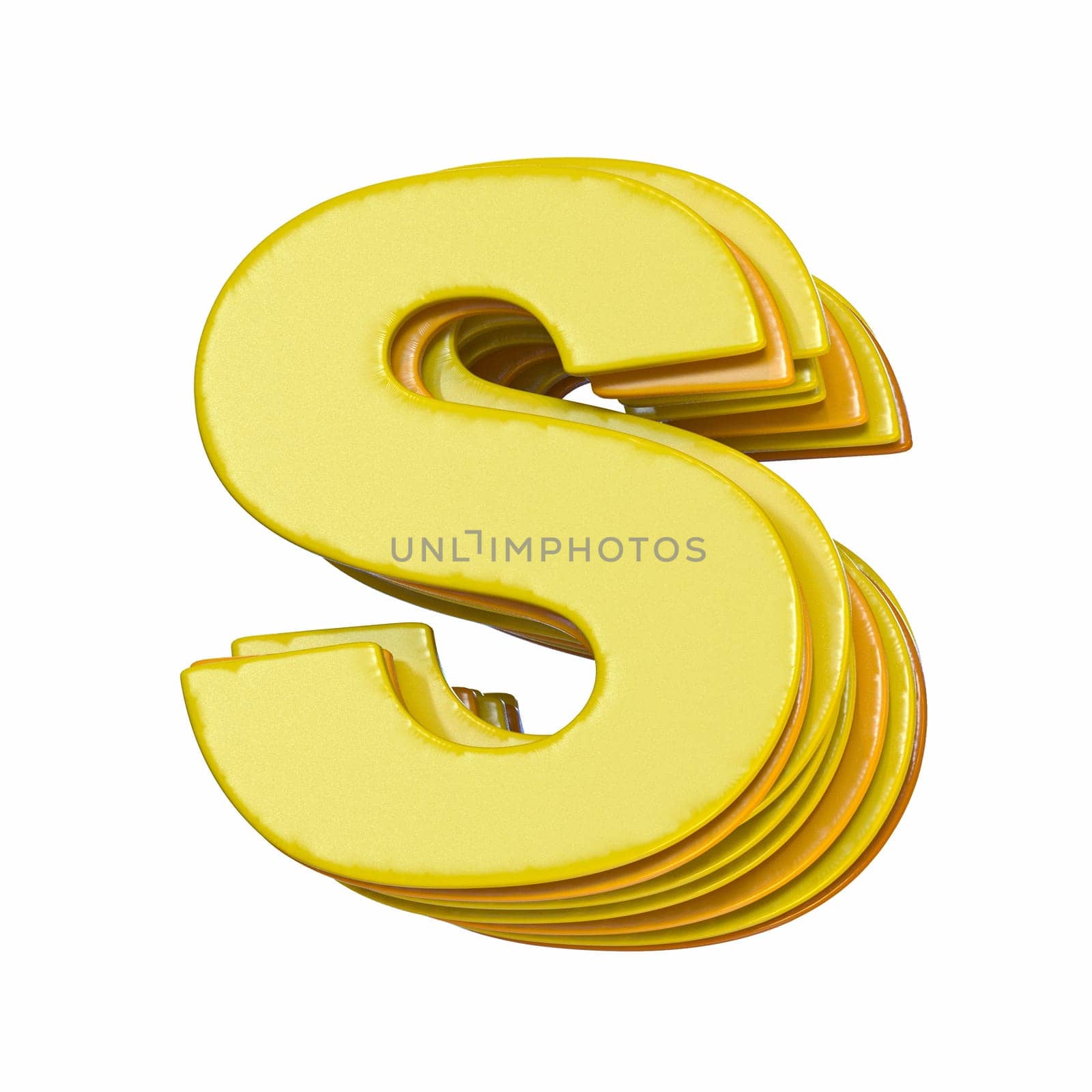 Yellow font Letter S 3D render illustration isolated on white background