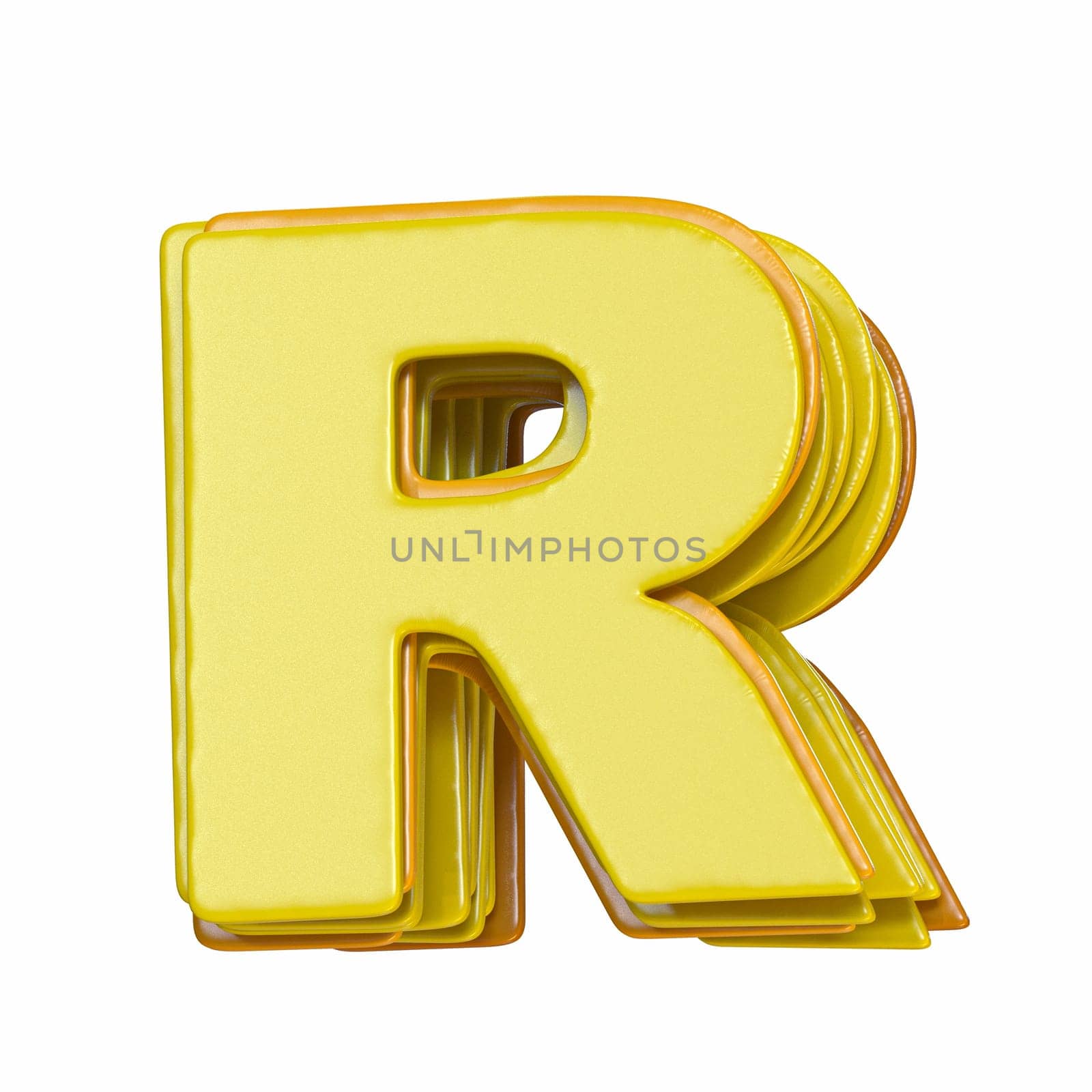 Yellow font Letter R 3D render illustration isolated on white background