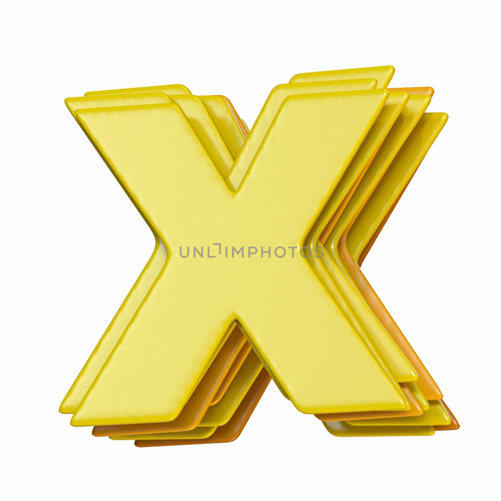 Yellow font Letter X 3D render illustration isolated on white background