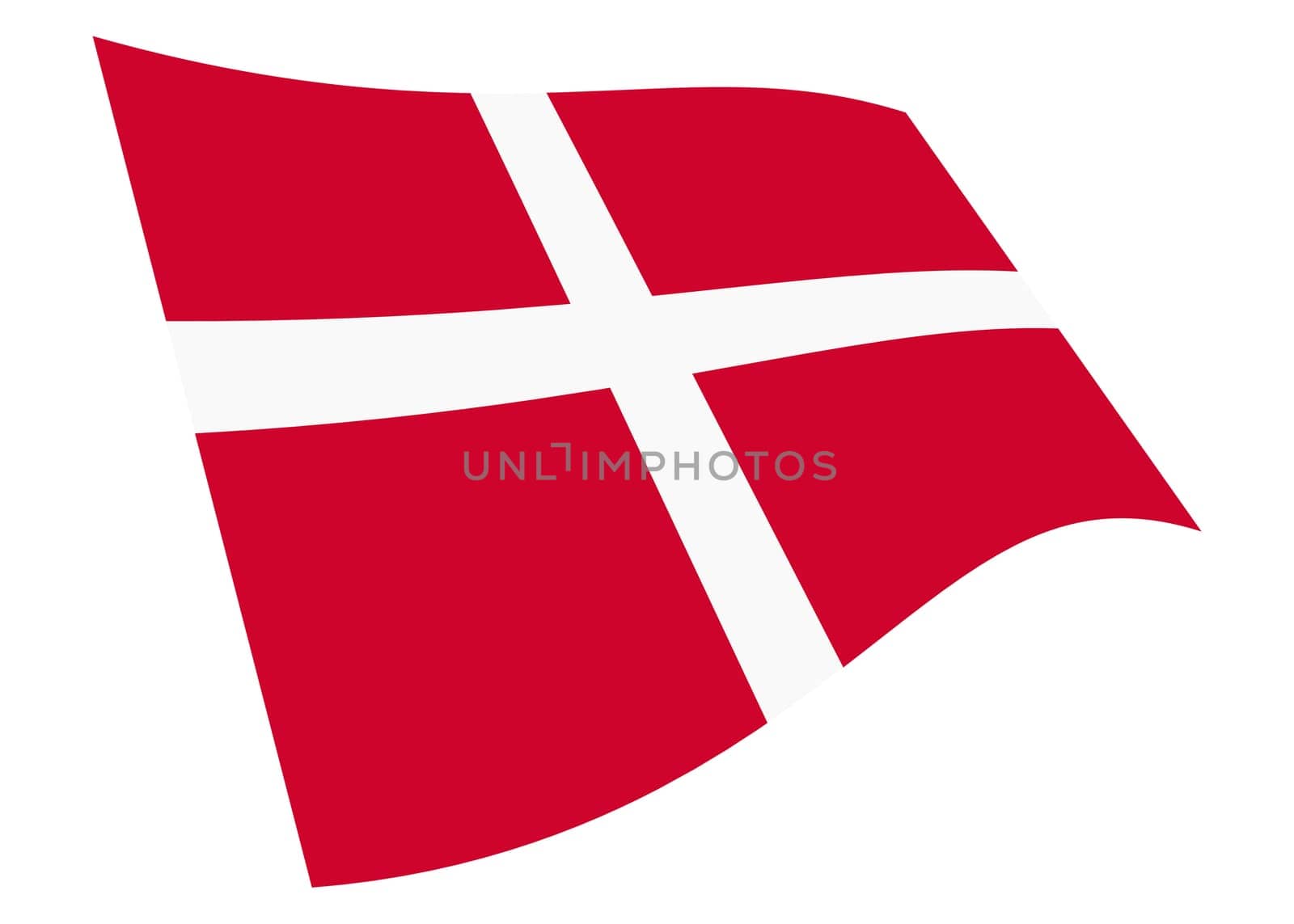 A Denmark waving flag 3d illustration isolated on white with clipping path