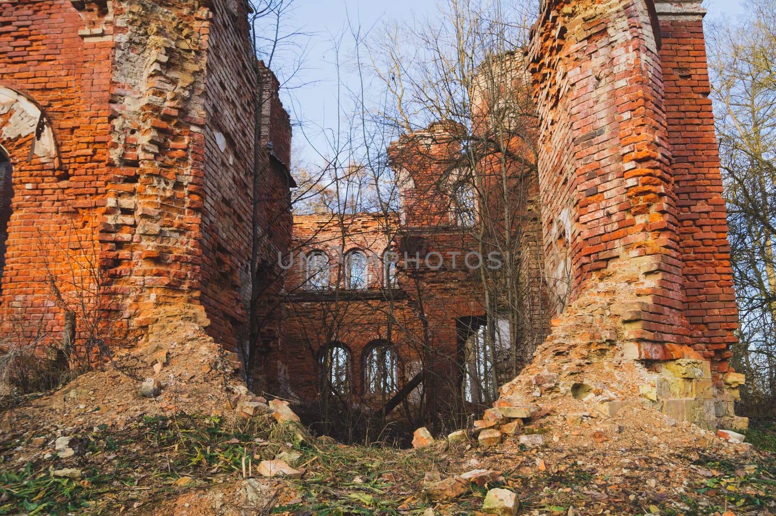 Old ruins. destroyed brick walls of ancient building