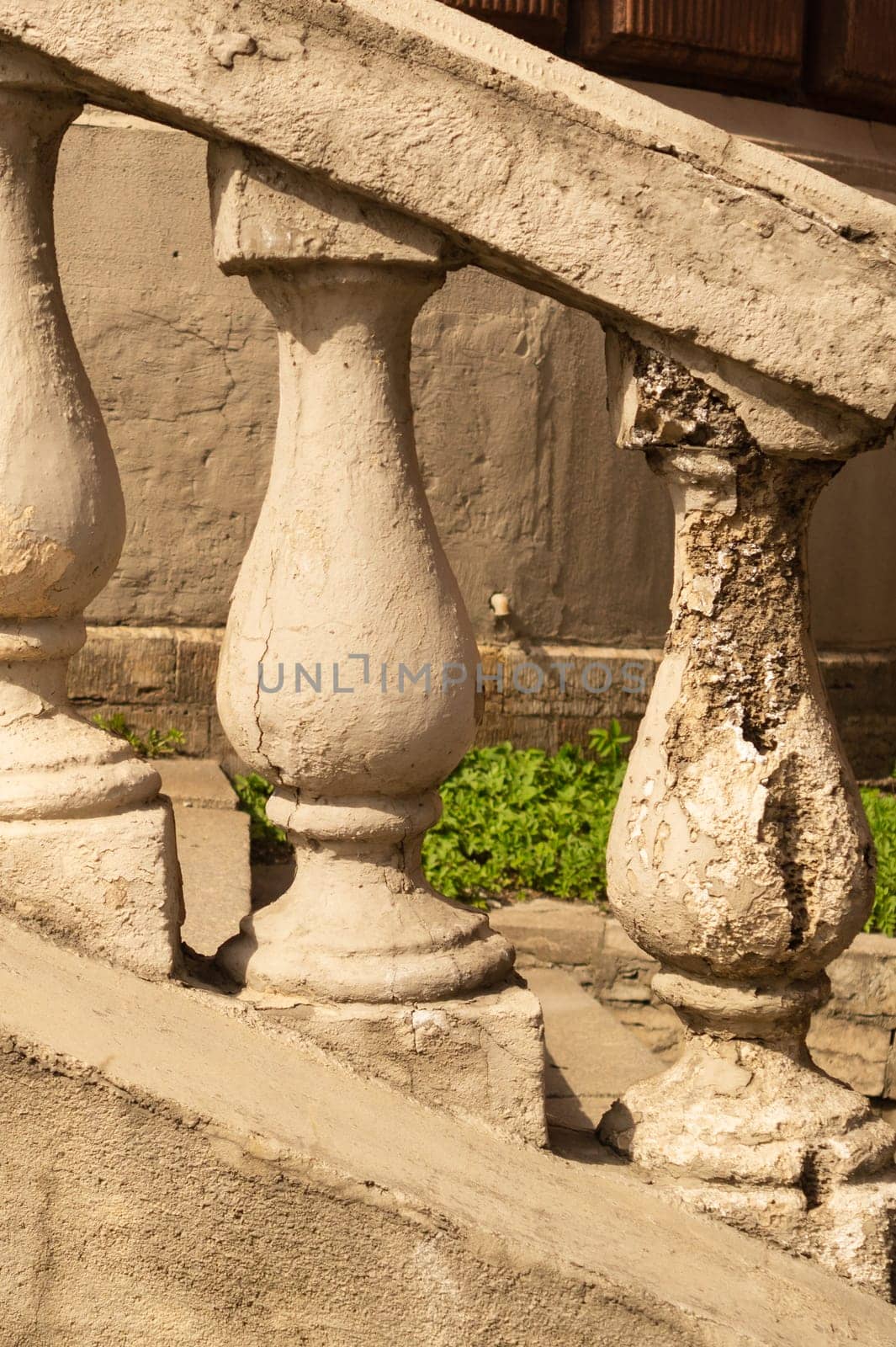 Stone balustrade. railing with antique pillars. classic architecture background