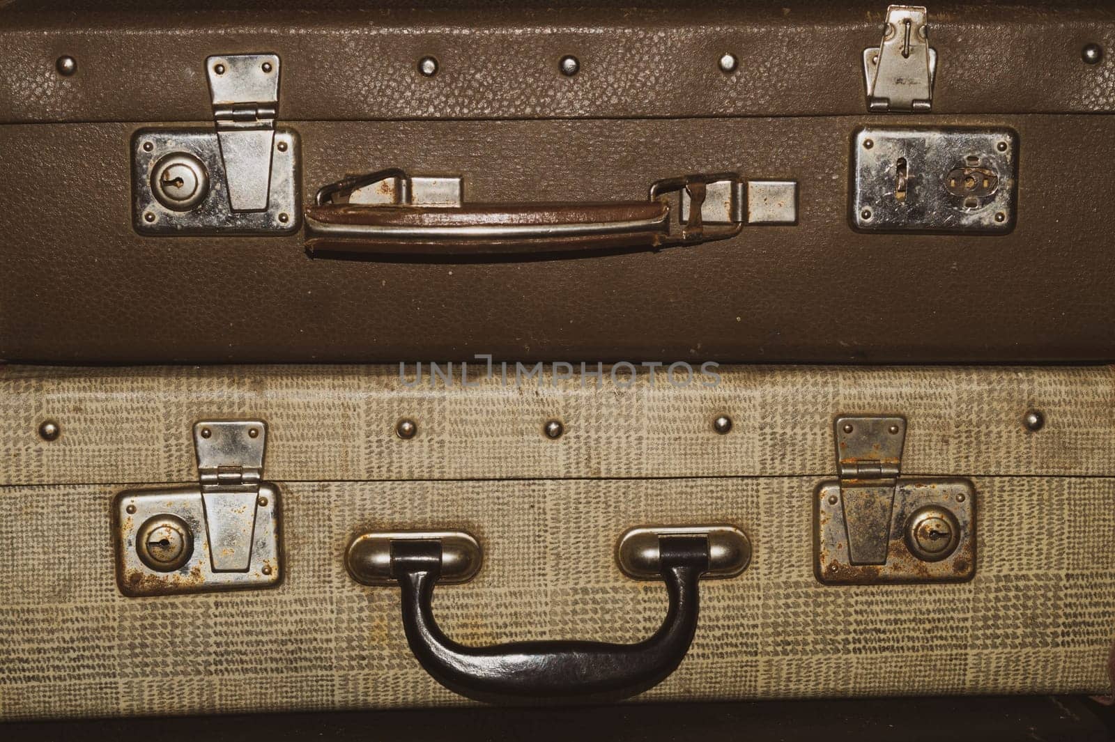 Retro suitcases. old luggage. vintage baggage. retro case background