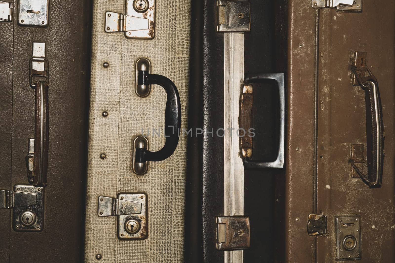 Retro suitcases. old luggage. vintage baggage. retro case background