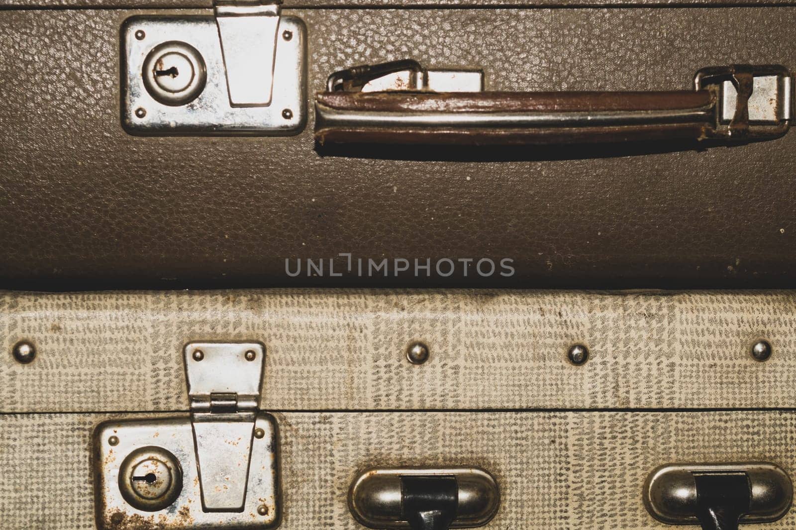 Retro suitcases. old luggage. vintage baggage. retro case background