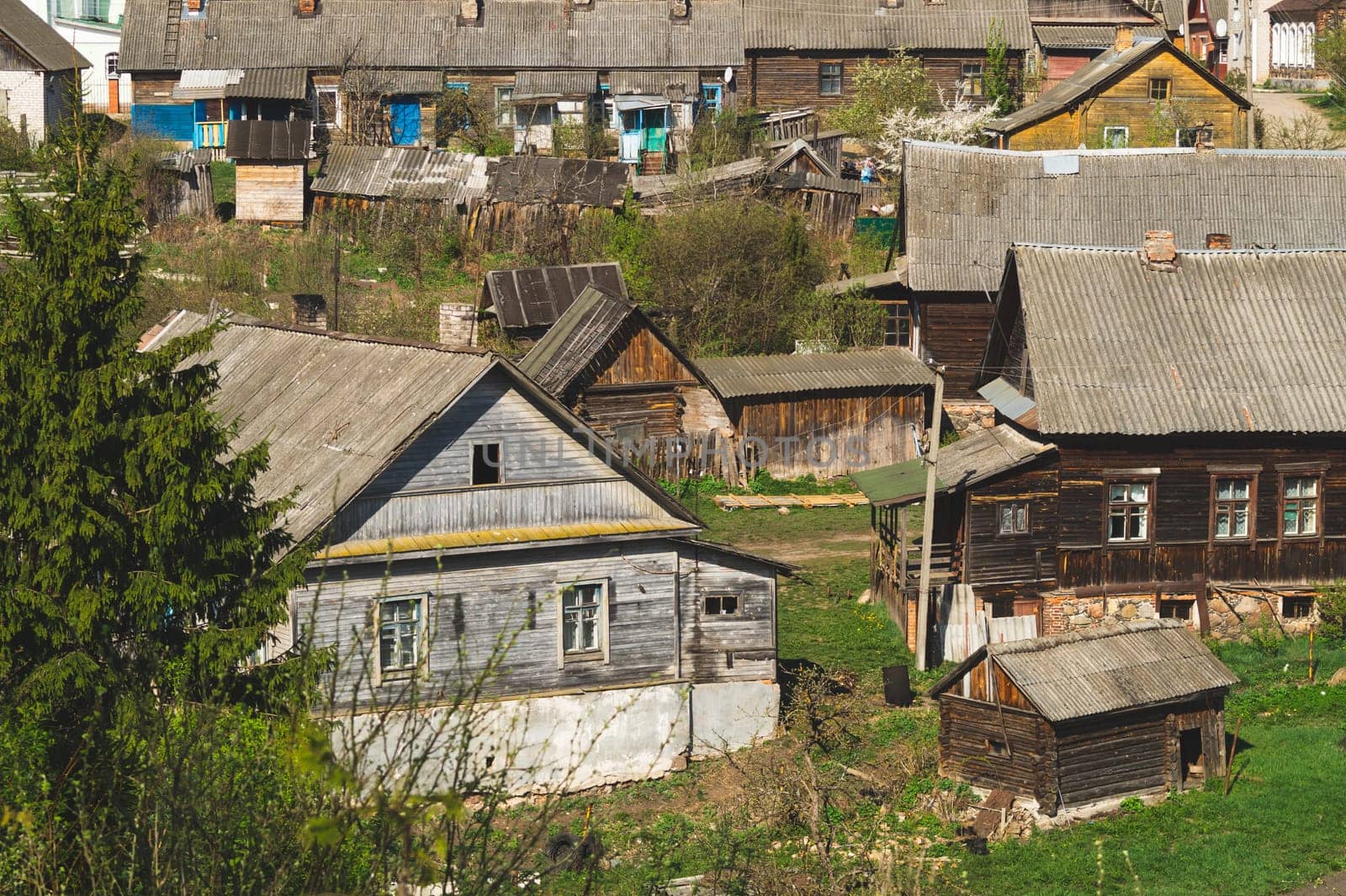 Rural landscape. countryside village with various houses background