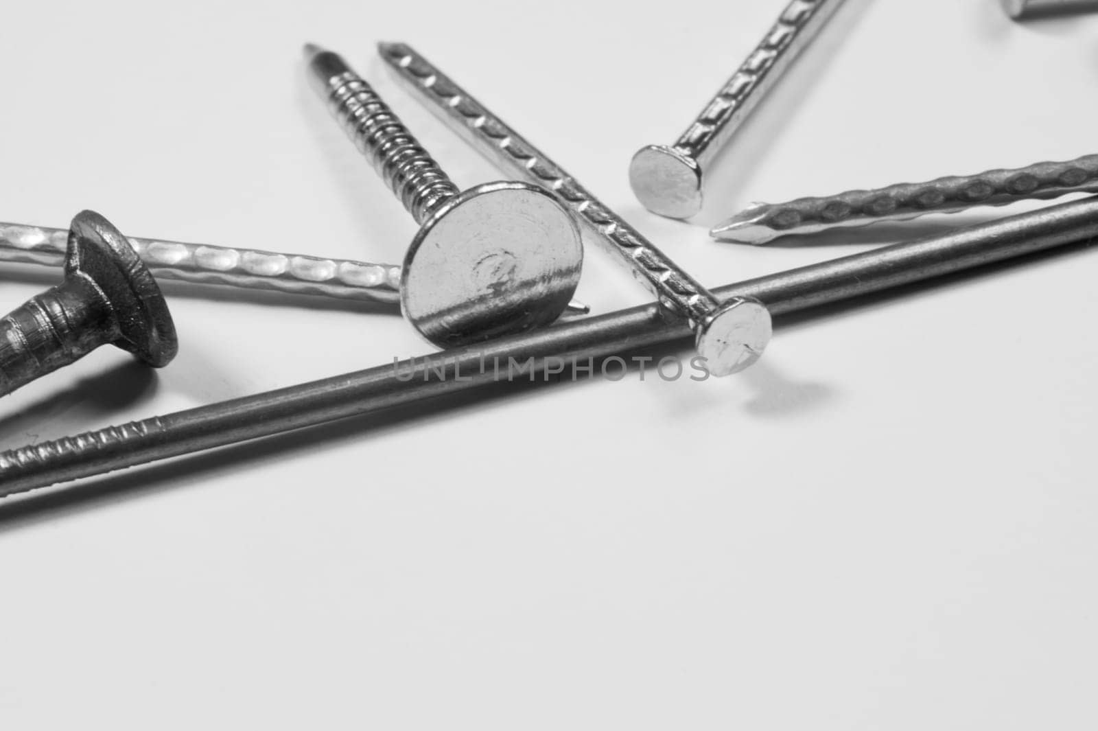 Metal nails isolated on white background