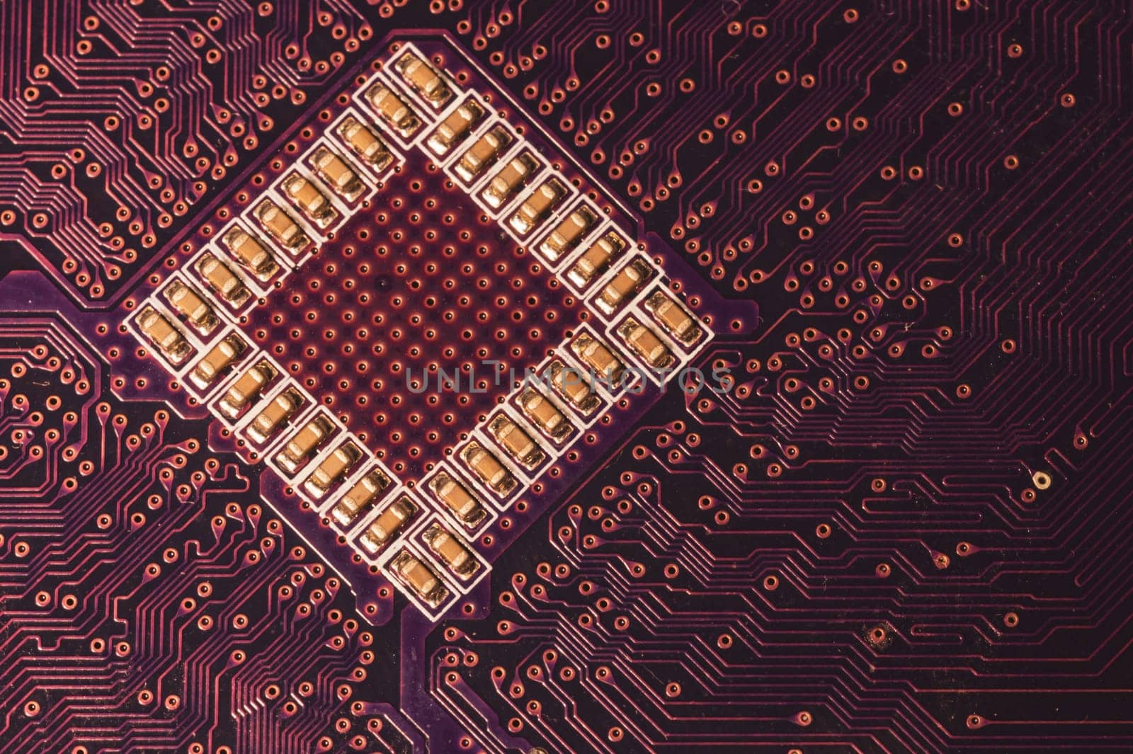 Electronic circuit board abstract background. computer motherboard close up. modern technologies. micro elements of computer with connections and traces. Intelligent technology