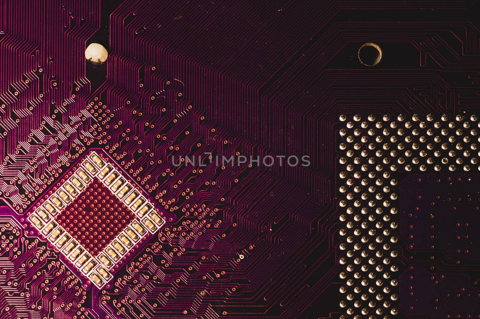 Electronic circuit board abstract background. computer motherboard close up. modern technologies. micro elements of computer with connections and traces. Intelligent technology