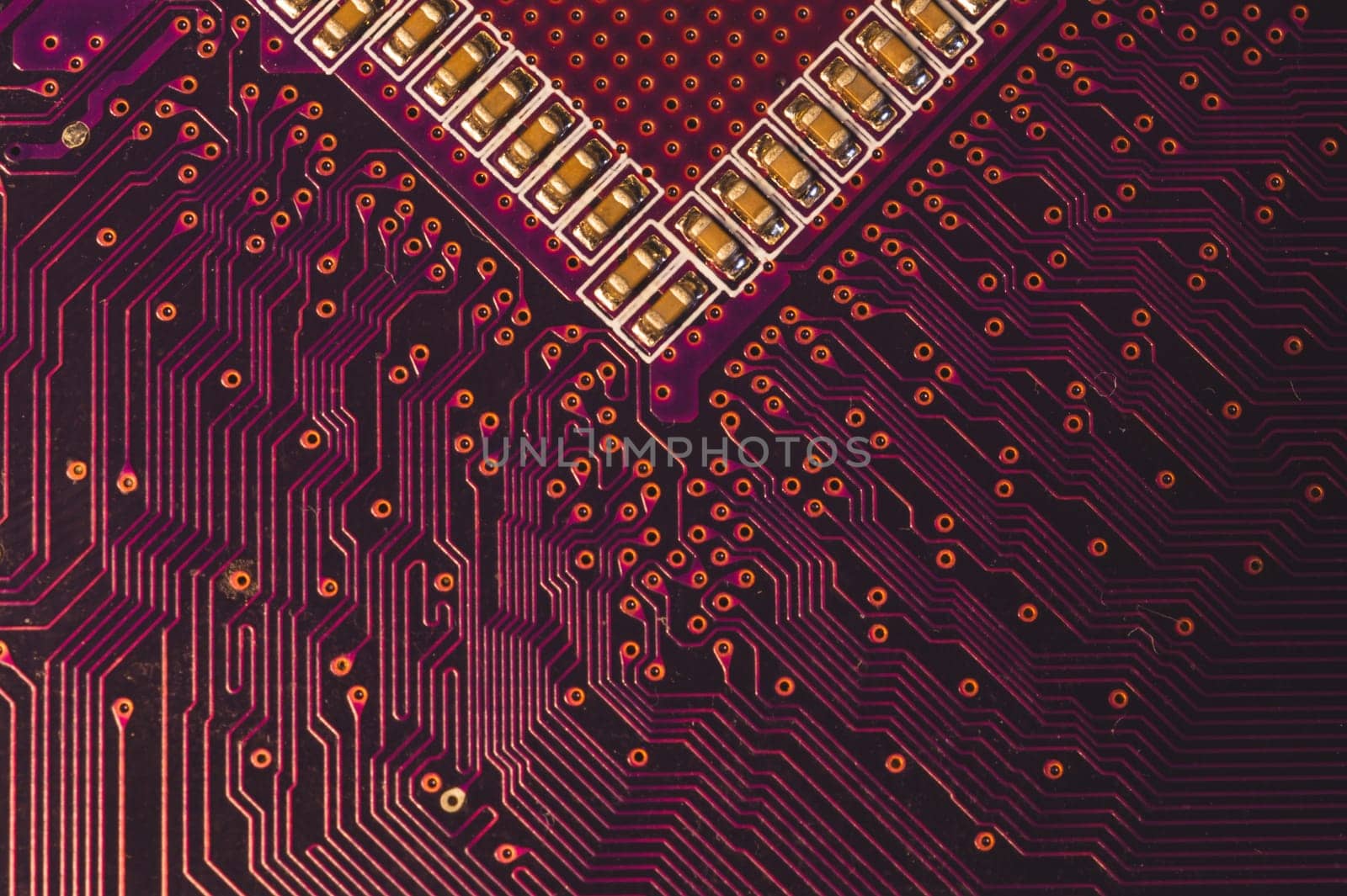 Electronic circuit board abstract background. computer motherboard close up. modern technologies. micro elements of computer with connections and traces. Intelligent technology